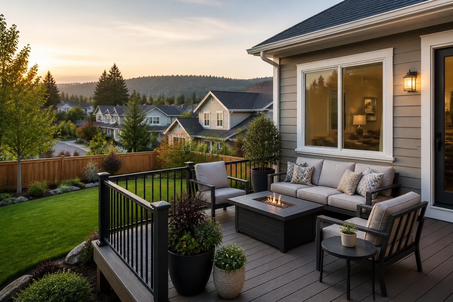 Well-kept neighborhood home with a finished backyard deck.